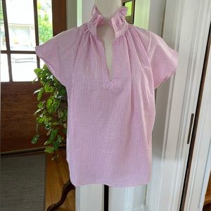 NWT NEVER A WALLFLOWER Vicki Top, Pink Seersucker, Cotton